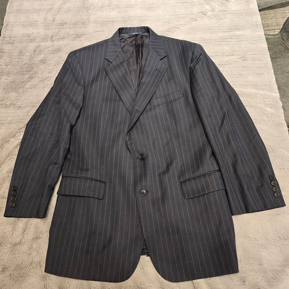 Brooks Brothers Mens 43R Navy Blue‎ Pinstripe Wool Super 120s Blazer Made in USA